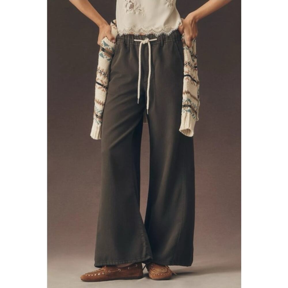 Anthropologie Pilcro Adi High Rise Wide Leg Flare Pants Black Large NWT